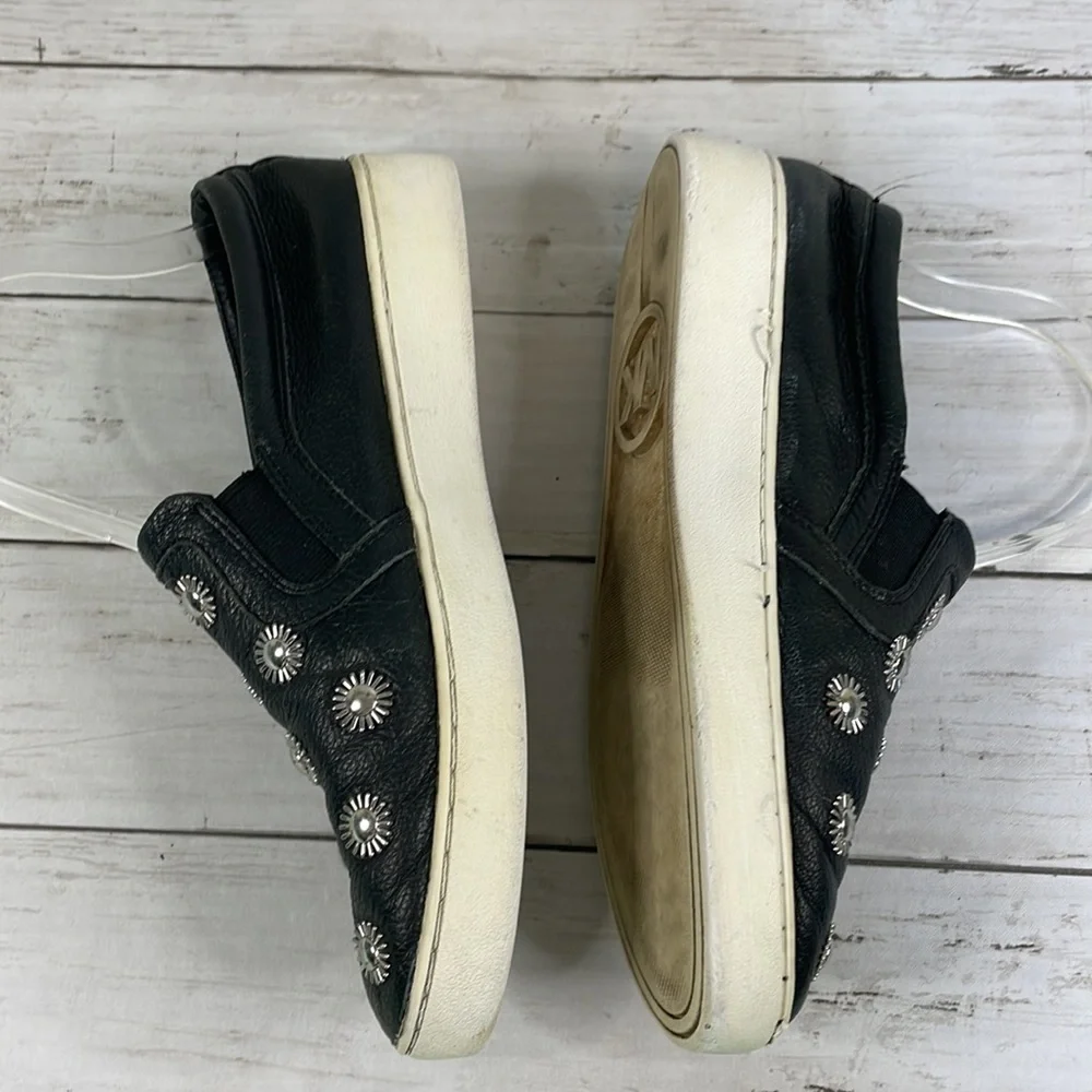 Michael Kors Studded Black Leather Leo Slip On Sneakers